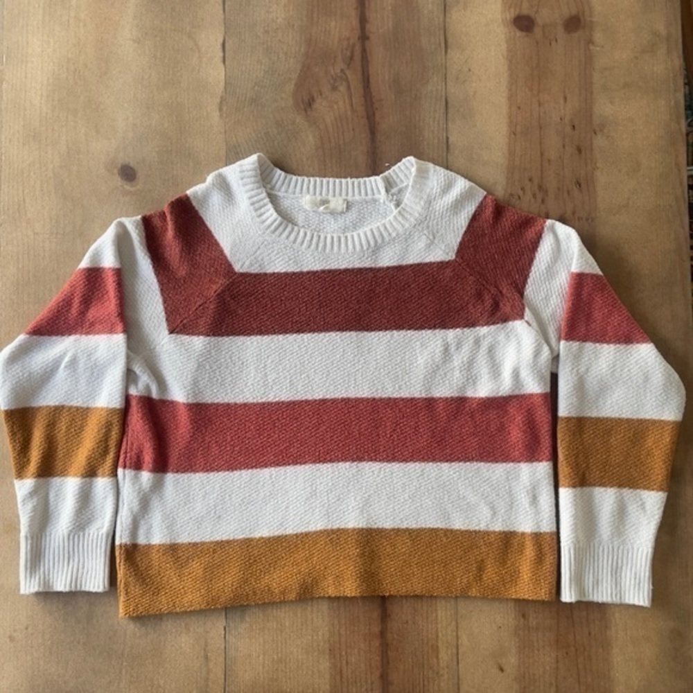 Pinque‎ Florence Raglan Long Sleeve Sweater, Burnt Orange Striped, Sized L